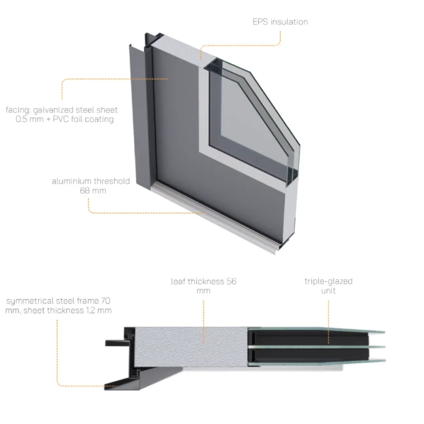 Moderní ocelové vchodové dveře ATS56 M501 - 1000x2070 MM - Otevírání: Levé