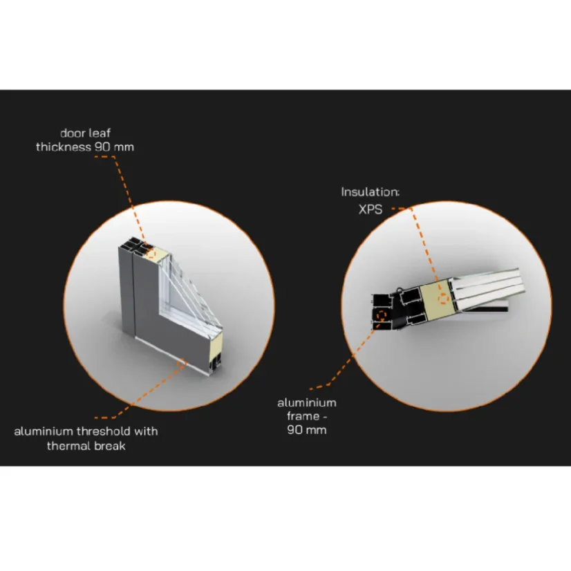 HLINÍKOVÉ VCHODOVÉ DVEŘE P90 M21 1100×2400 mm – ANTRACIT DB703 - PRAVÉ